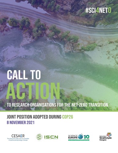 Cover of the Call to Action to Research Organisations for the Net-Zero Transition