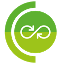 Green circle fading from a darker shade at the top to a lighter shade at the bottom. Inside there is a white line drawing of an infinity symbol (a horizontal figure of eight)